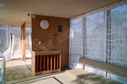 Interventions including silk curtains in the penthouse