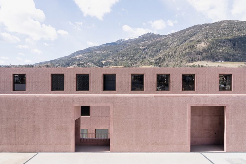 The patterned exterior of the Music School of Bressanone