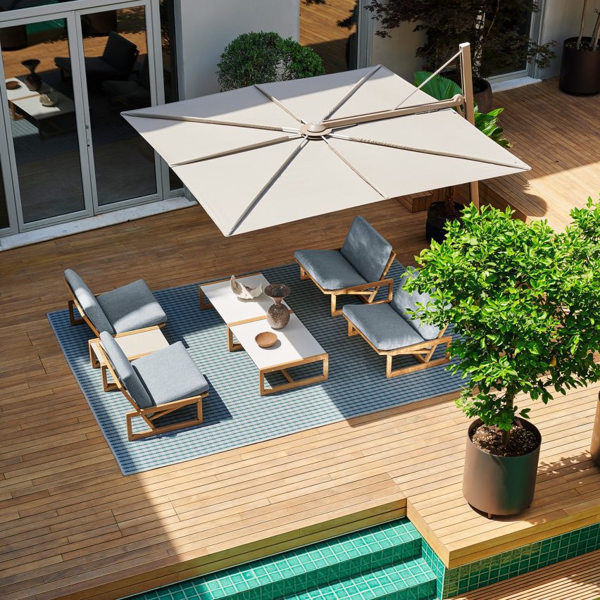 Aerial view of Carlotta armchair by Cassina on a patio