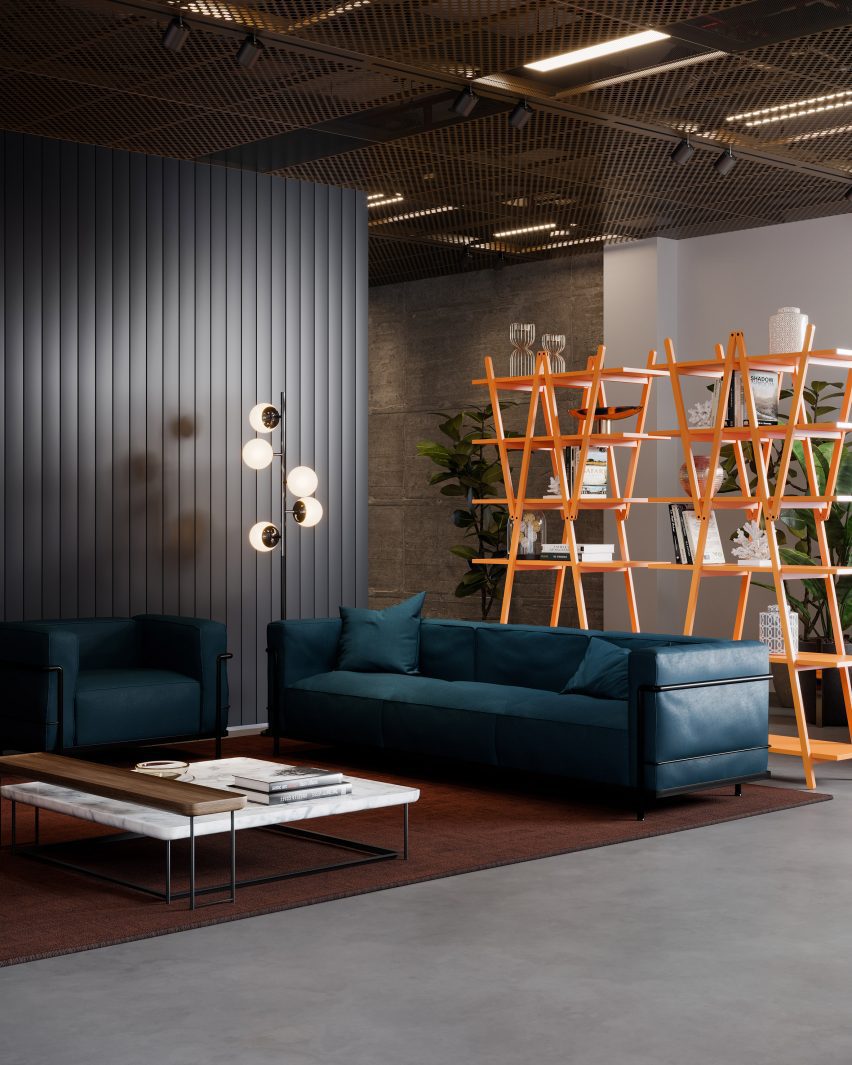 A photograph of the orange bookcase