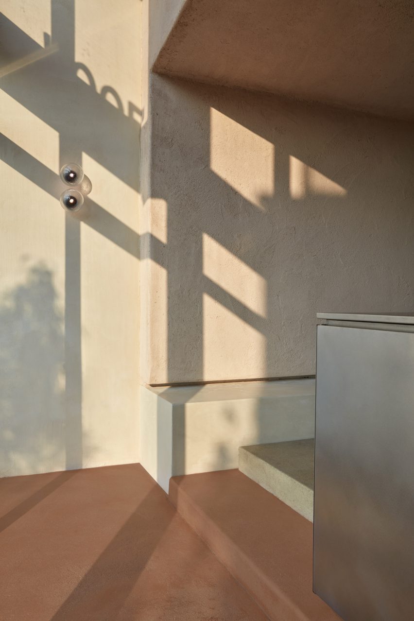 A beige wall covered in Arakabe clay finish