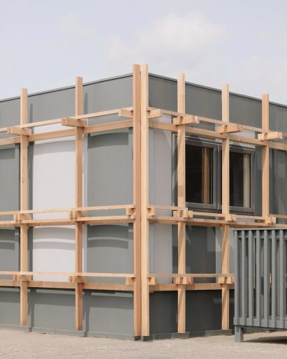 Wooden framework of Construction Skills School by EBBA Architects