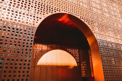 Light reflects off the copper at the Saint-Francois Convent