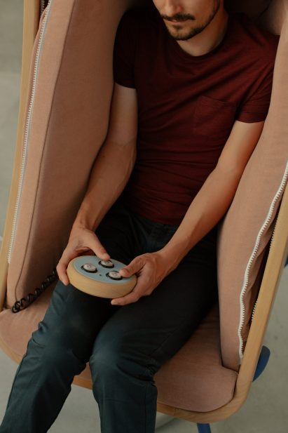 Person sitting in chair by Alexia Audrain with inflatable walls