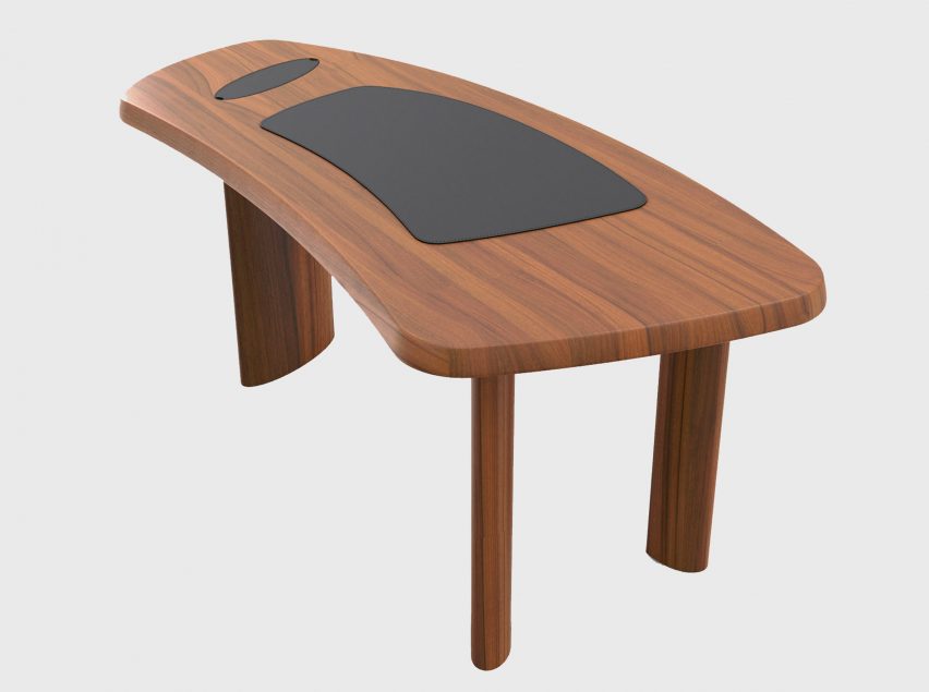A photograph of a wooden desk