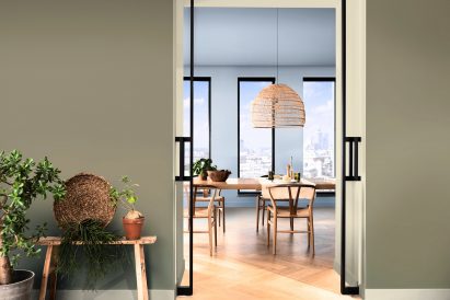 A living interior coloured in Bright Skies paint