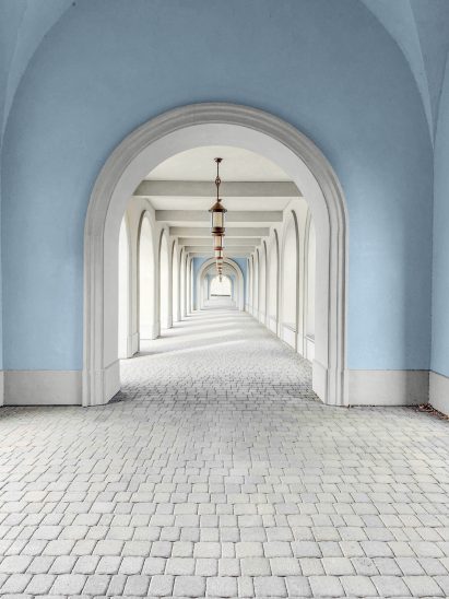 A blue rounded archway