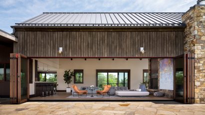 Facade of Living room in Flatirons Residence by Tumu Studio