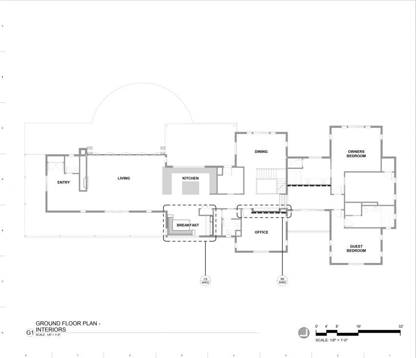 Upper floor plan in Living room in Flatirons Residence by Tumu Studio