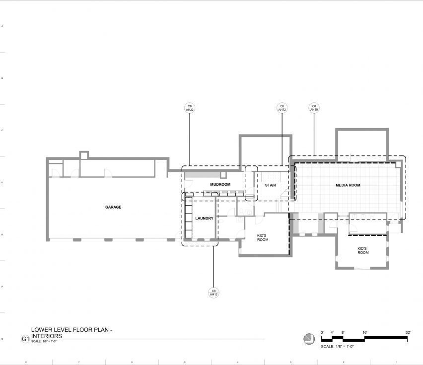 Lower floor plan in Living room in Flatirons Residence by Tumu Studio