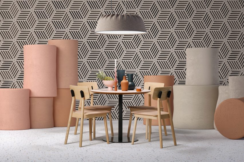Pink lamp by De Vorm over a restaurant table