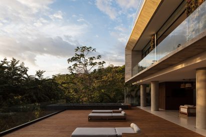 Pool deck at sunset