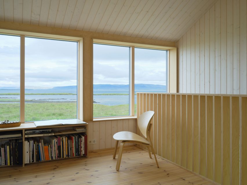A wood-lined living room in an Icelandic holiday home