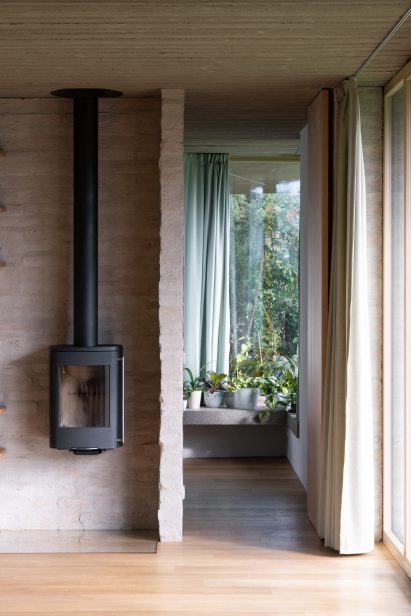 Brick-lined living room