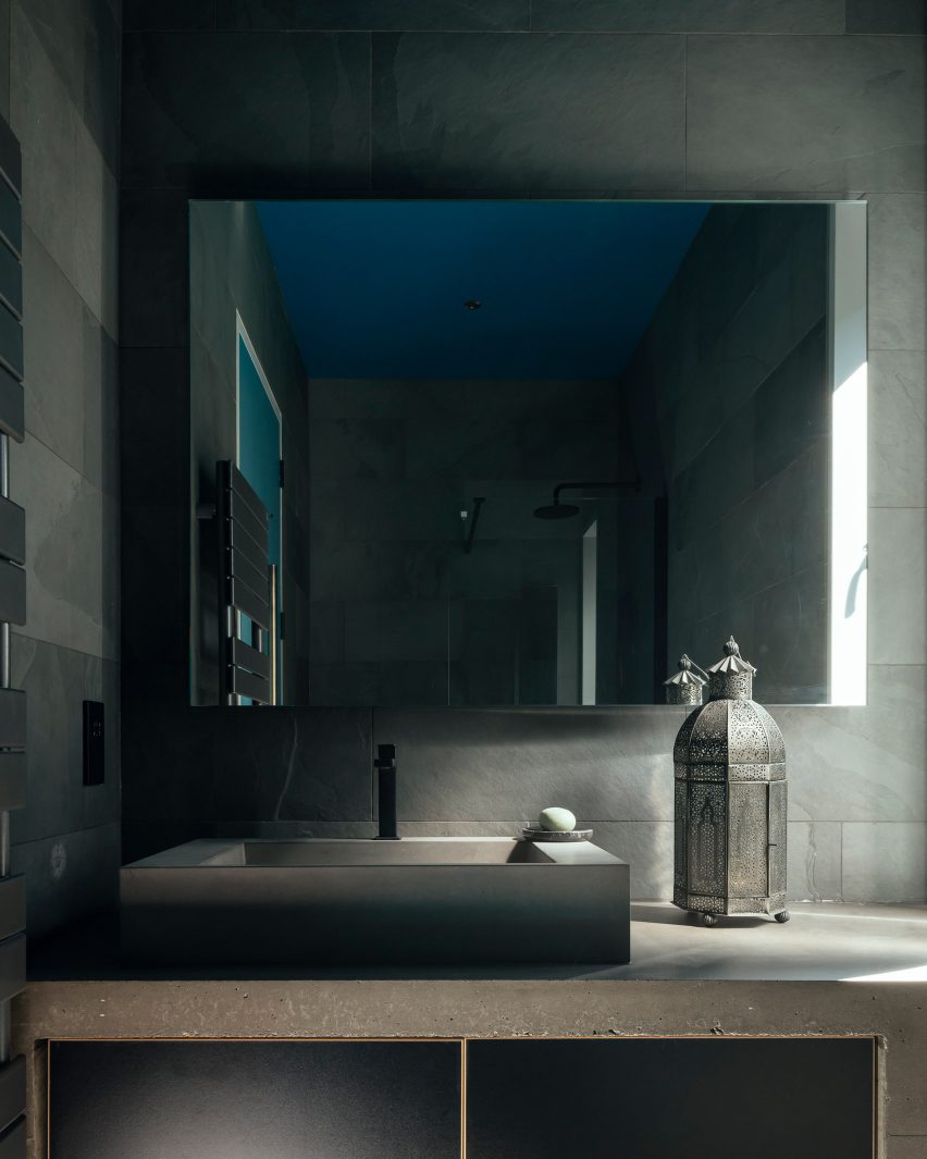 Grey tiled bathroom