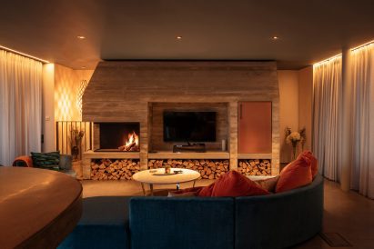 Fire place in House with Courtyards