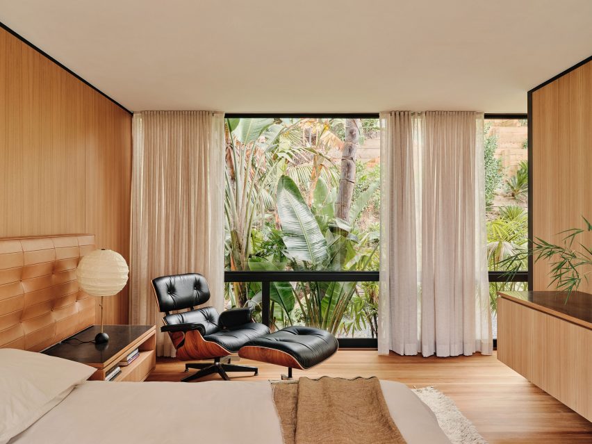 Bedroom with wooden panelling