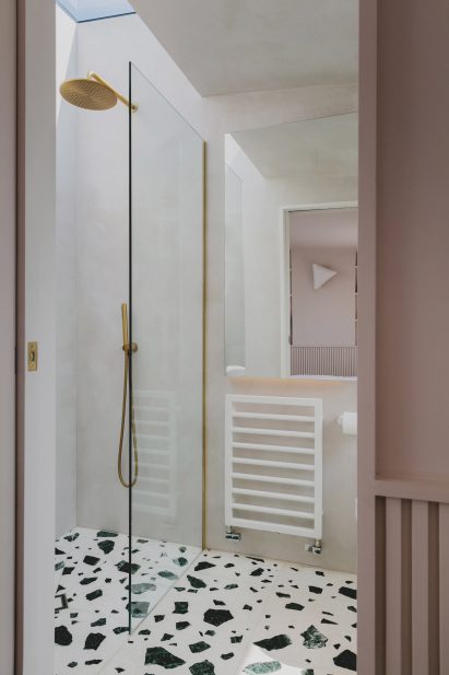 Shower in Narford Road loft extension by Emil Eve Architects 