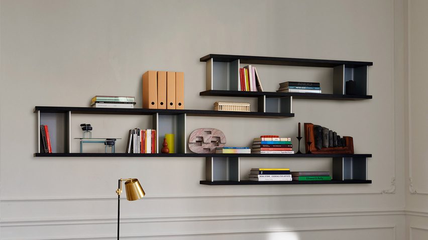 A photograph of the wall-mounted shelving system by Charlotte Perriand