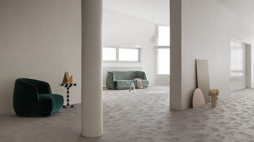 The interior of a living room with Bolon flooring