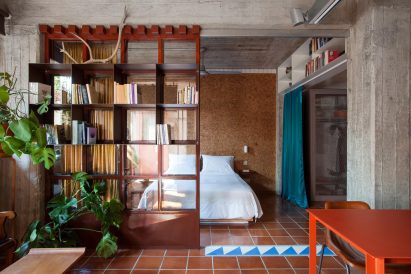 Cork panelling behind the bed
