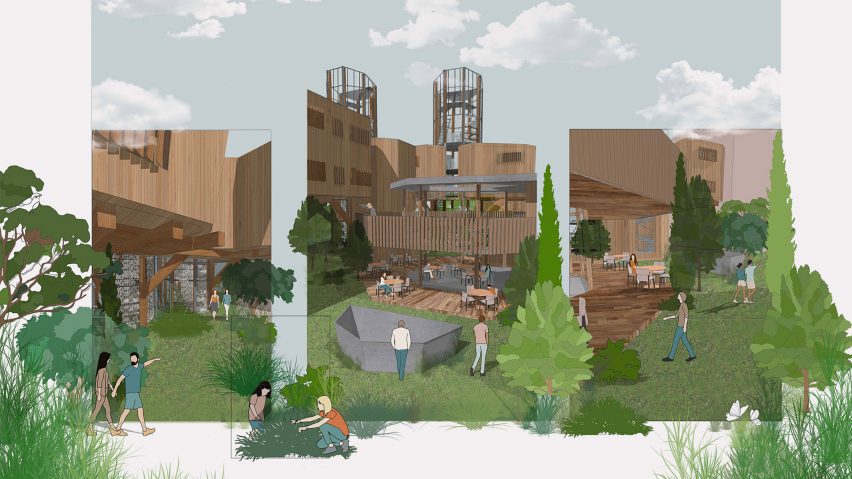 a digital image showing a student architecture project in tones of brown