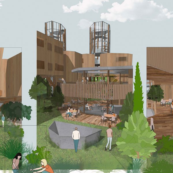 a digital image showing a student architecture project in tones of brown
