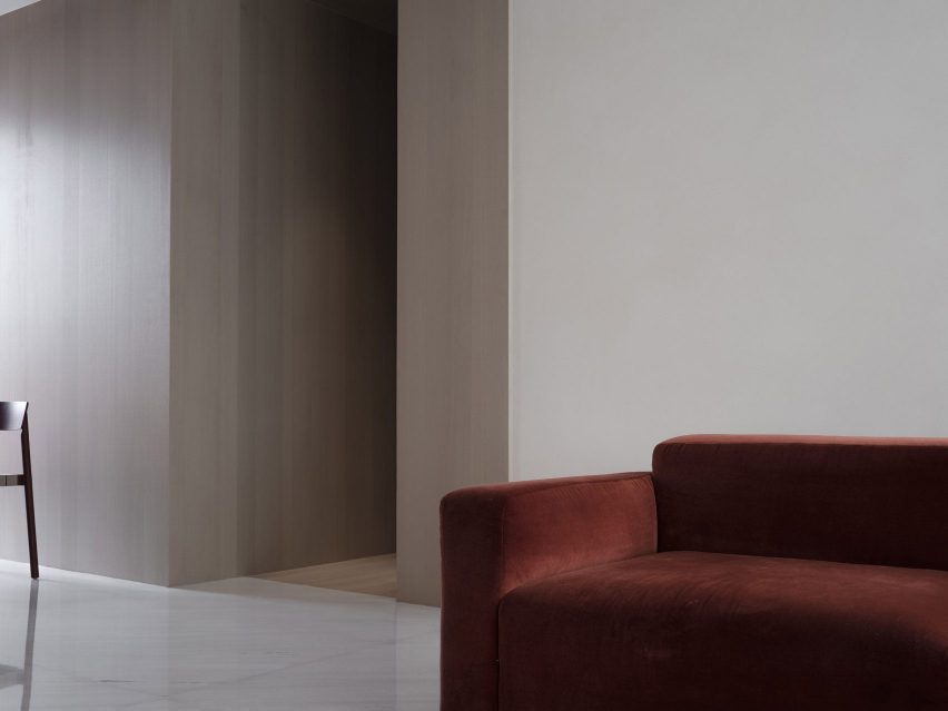 Minimalist living room inside Red Box
