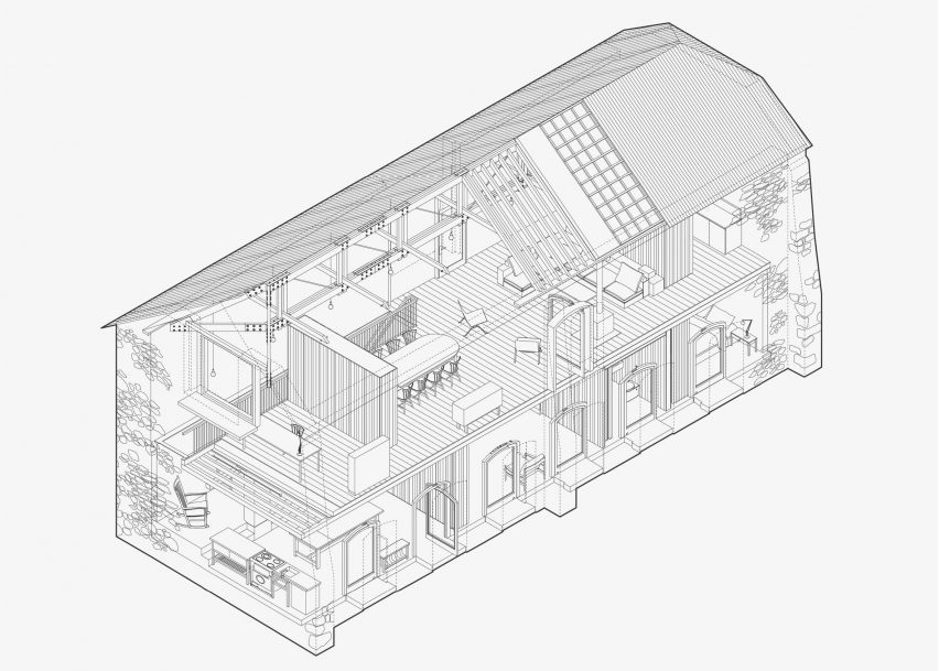 Redhill barn axonometric drawing