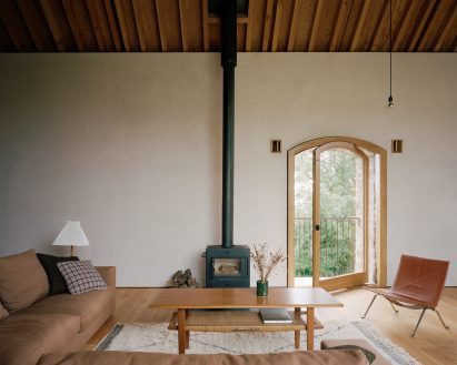 Wood-burning stove in living room