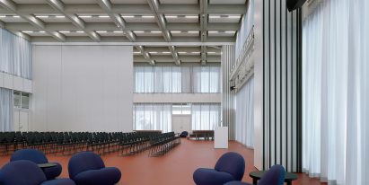 First floor auditorium of Roche Multifunctional Workspace Building is the third building by Christ & Gantenbein
