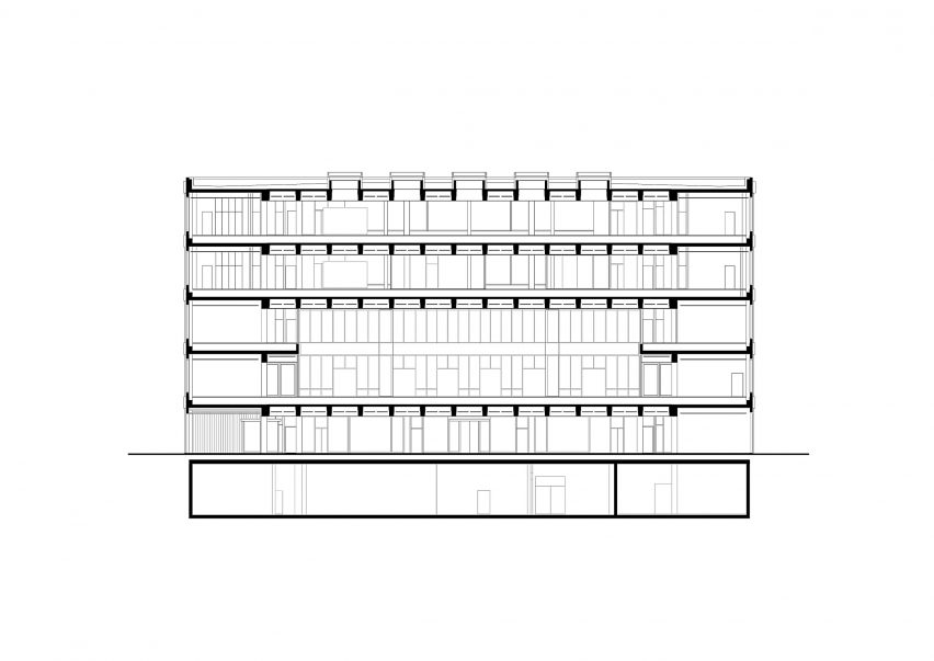 Section of Roche Multifunctional Workspace Building is the third building by Christ & Gantenbein