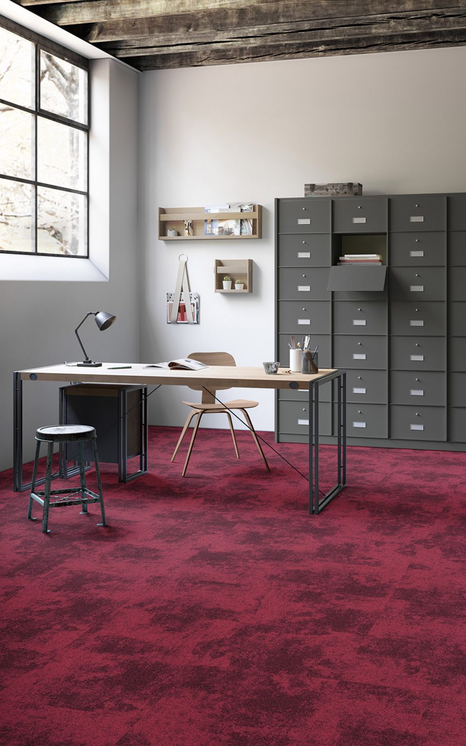 A photograph of red carpet tiles