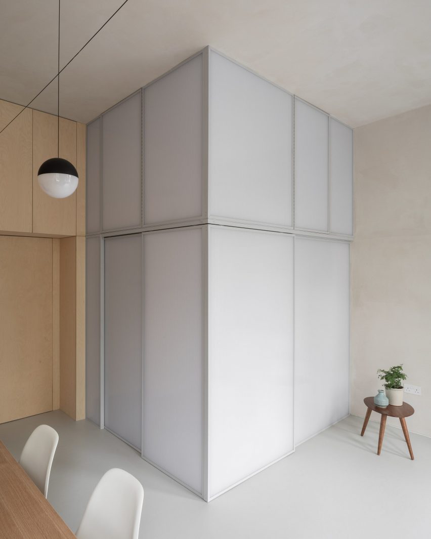 A sleeping area with translucent screens