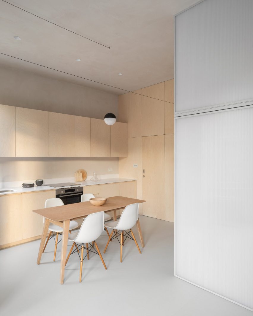 Kitchen and dining area inside Shoji Apartment by Proctor & Shaw