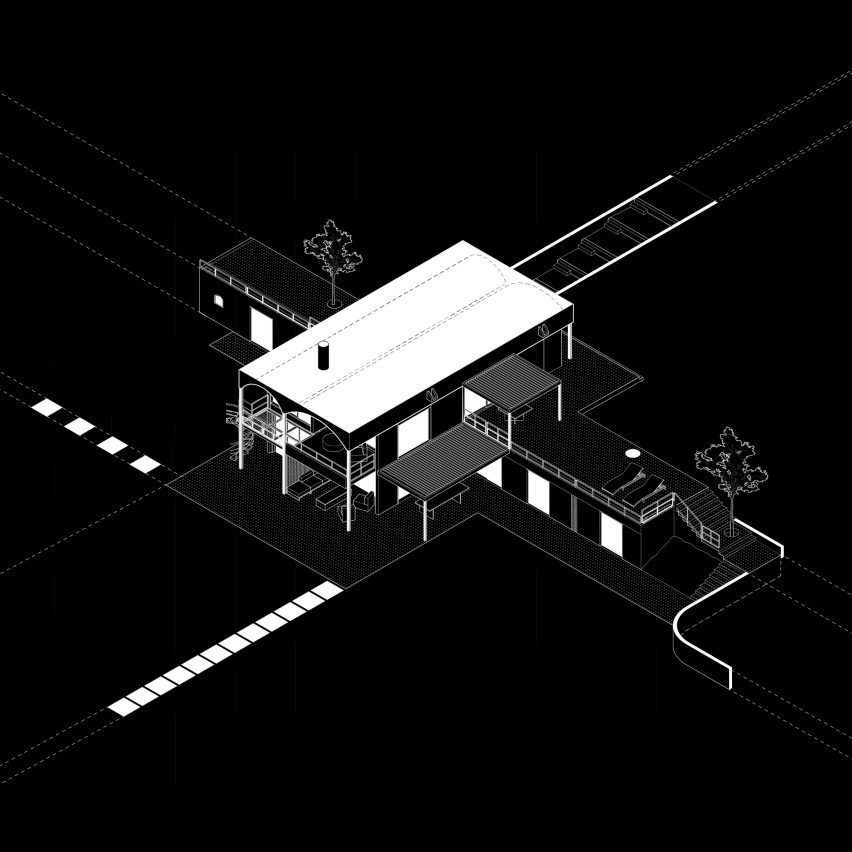 An axonometric drawing of St Minas House by Neiheiser Argyros