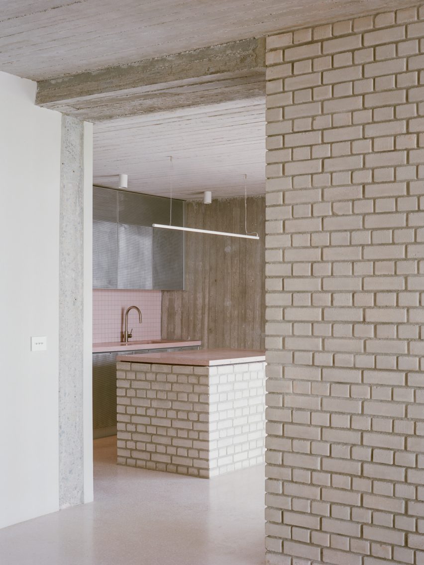 Kitchen with brick island