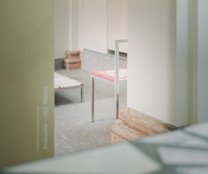 Red stone chair in The Stone House exhibition