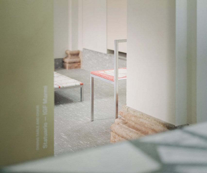 Red stone chair in The Stone House exhibition