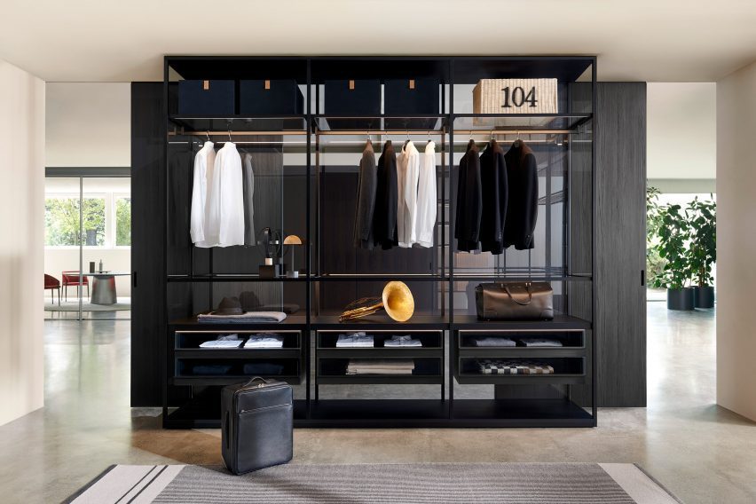 A photograph of a black storage system
