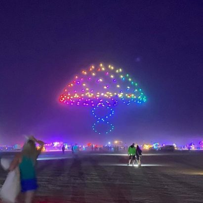A mushroom-shaped light installation