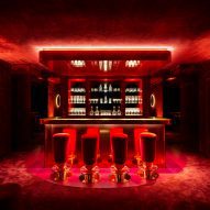 Red carpeted bar in Ninja Theory office