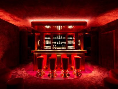 A bar space has a bright red hue
