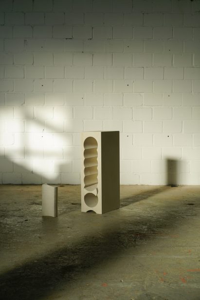 Teil 5 tall limestone side table with moveable shelf