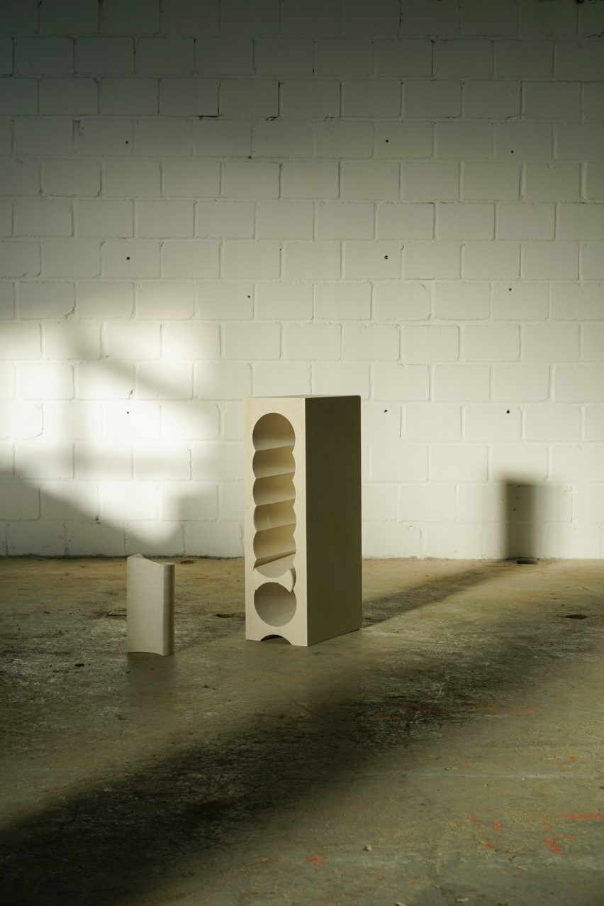 Teil 5 tall limestone side table with moveable shelf