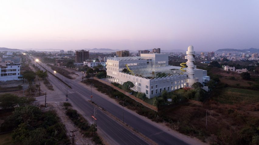 The building has a white finish