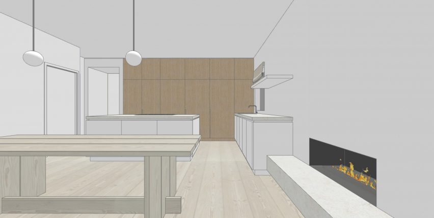 Rendering of the kitchen and dining space