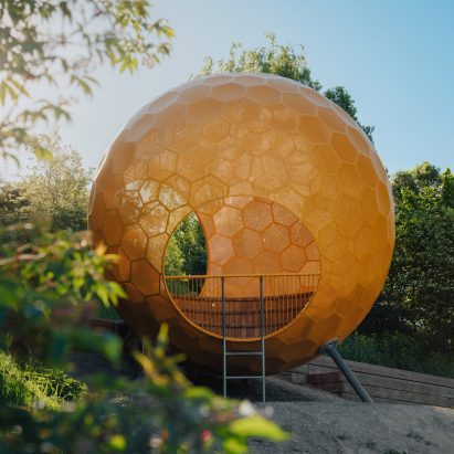 A yellow sphere in a playground in Stockholm