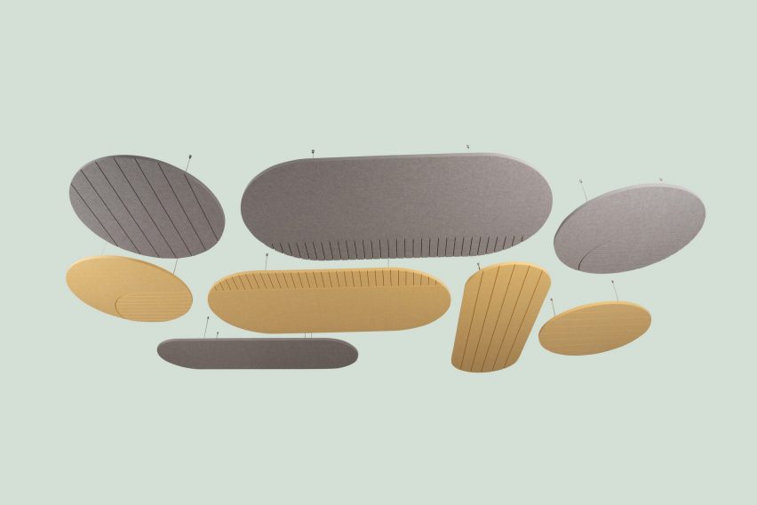 Yellow and grey Vela acoustic panels