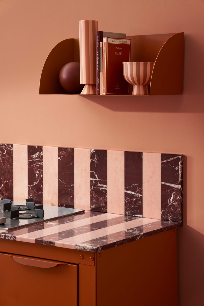 A striped marble counter top